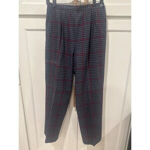 VTG Plaid Wool Blend Trousers Womens 12 Made in USA -lined Gray Red casual pant